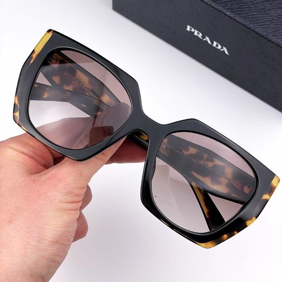 Prada PR15WS 3890A7 Sunglasses Black Tortoise Gray Square Women - Picture 3 of 12